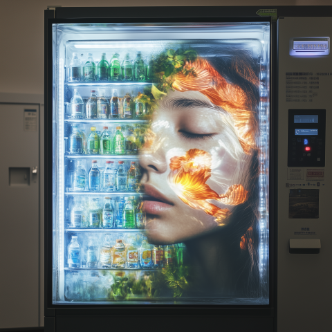 Dreamlike Face Reflected in Vending Machine
