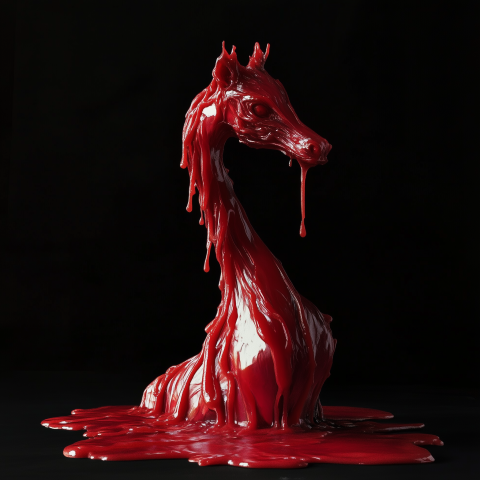 Dripping Red Wax Horse Sculpture