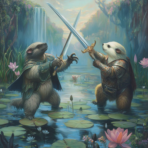 Dueling Warrior Animals in Fantasy Marsh