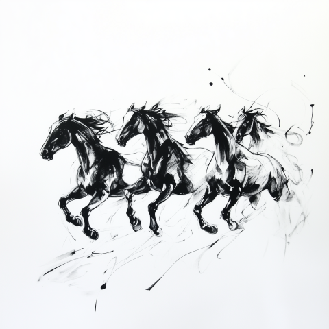 Dynamic Ink Drawing of Galloping Horses