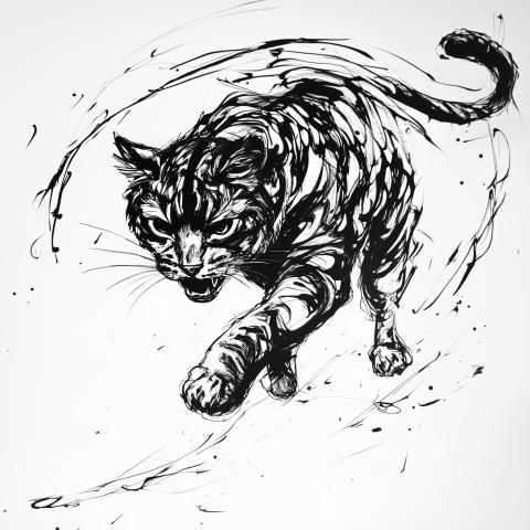 Dynamic Ink Illustration of a Tiger