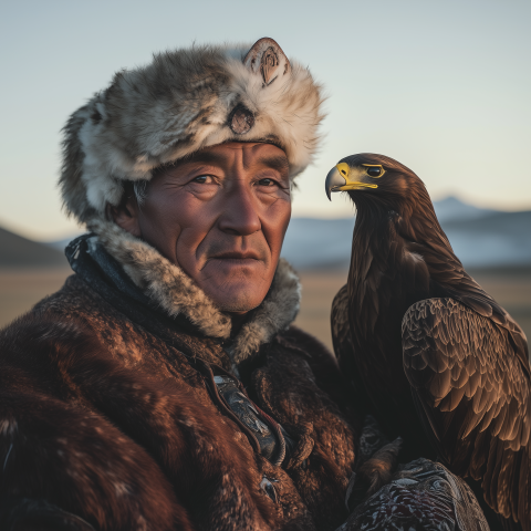Eagle Hunter in Traditional Fur Garments