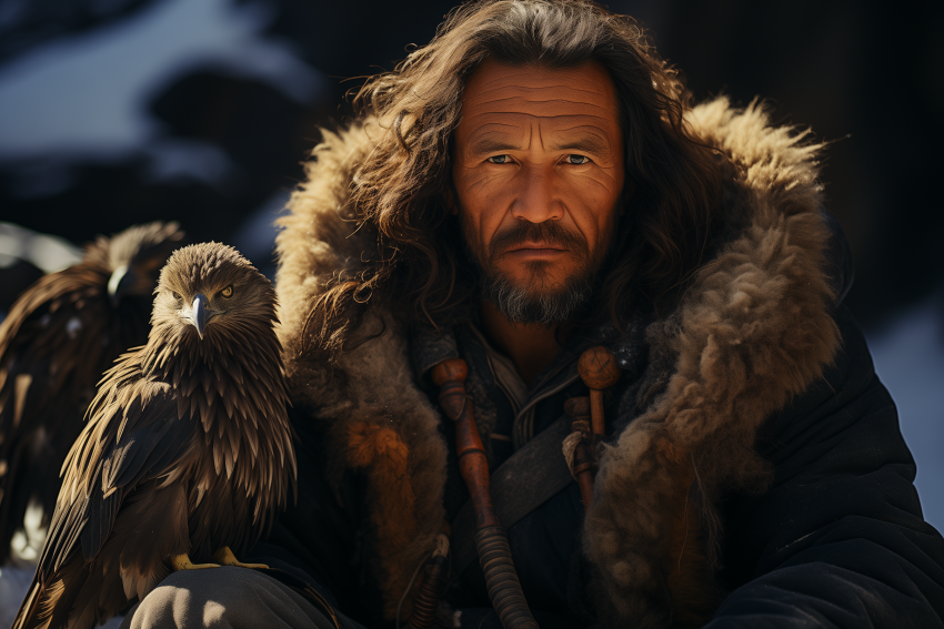 Eagle Hunter in Traditional Fur Garments