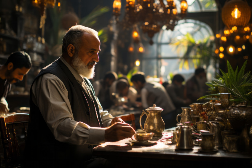 Egyptian man having tea in a Cairo cafe