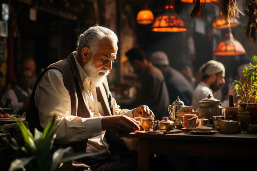 Egyptian man having tea in a Cairo cafe