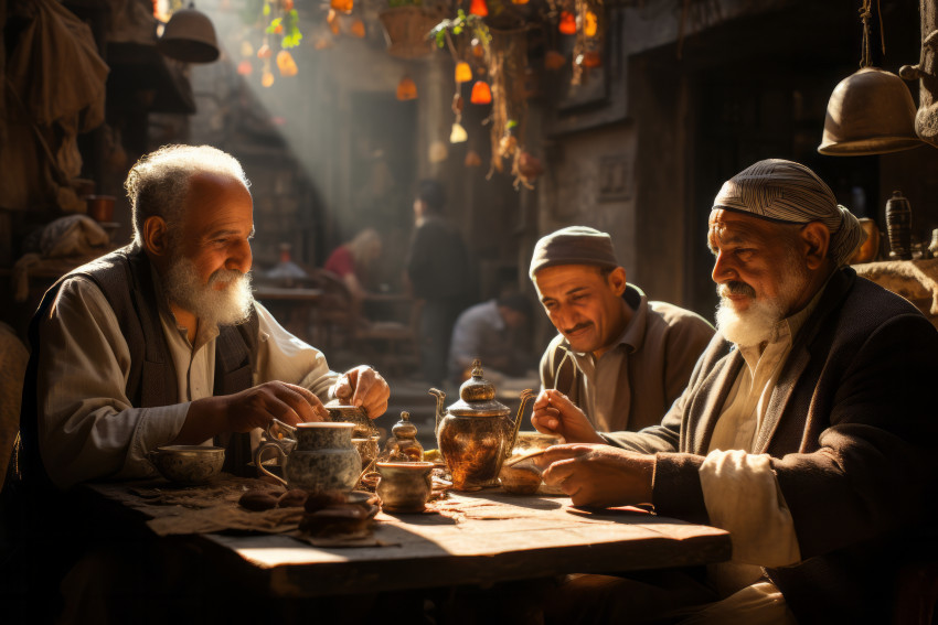 Egyptian men having tea in a Cairo cafe