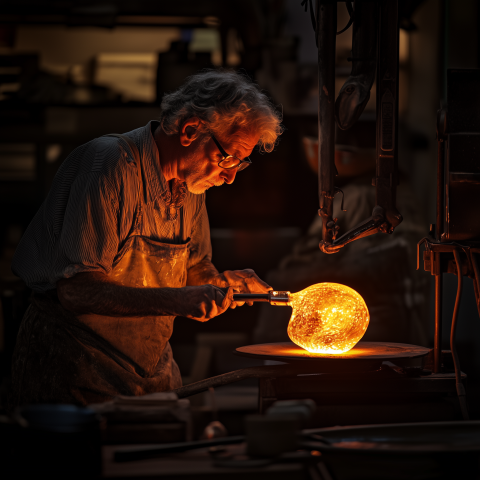 Elderly Artisan Shaping Molten Glass