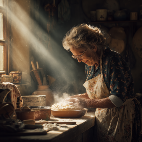 Elderly Woman Baking in Under Sunlight