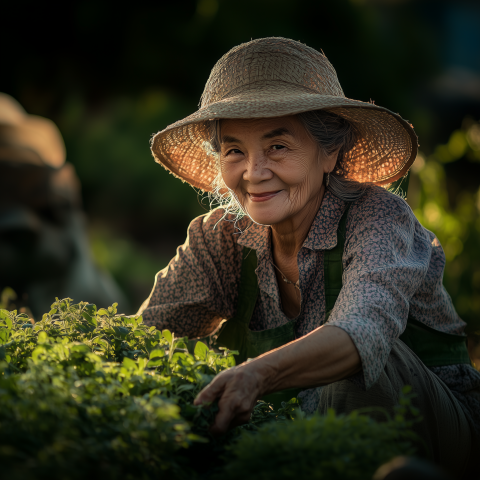 Elderly Woman Gardening in Sunlight