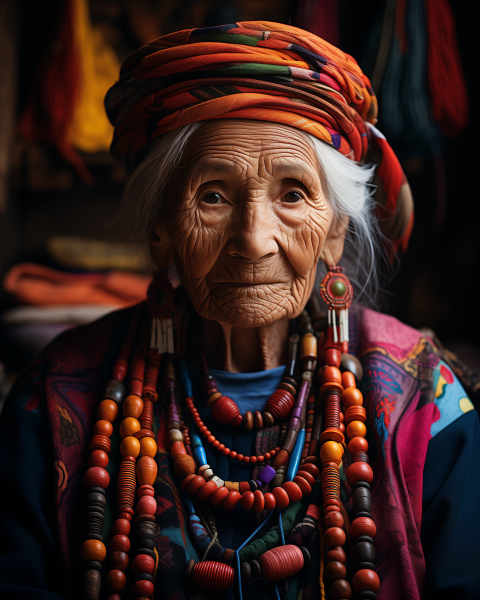 Elderly Woman in Vibrant Traditional Jewelry