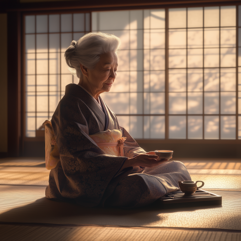 Elderly Woman Performing Traditional Tea Ceremony
