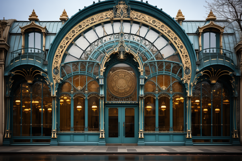 Elegant Art Nouveau Glass and Iron Facade