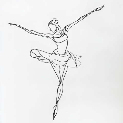 Elegant Ballerina in Line Art Form