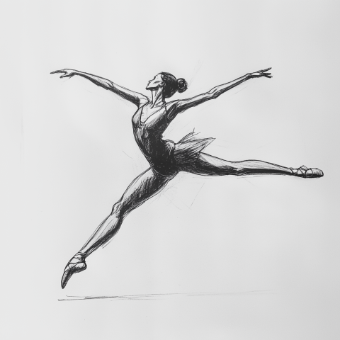 Elegant Ballerina in Mid-Leap Sketch