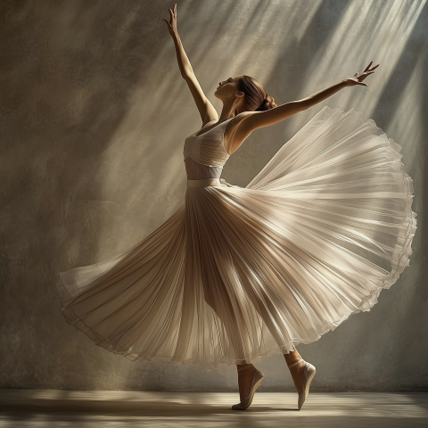 Elegant Ballerina Posing in Flowing Dress
