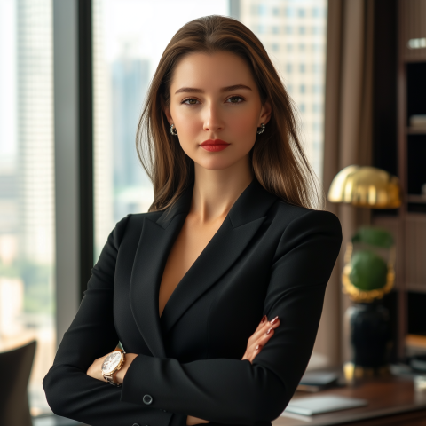 Elegant Businesswoman in High-Rise Office