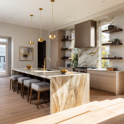 Elegant Contemporary Kitchen with Marble Island