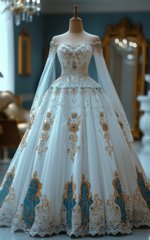 Elegant Embroidered Wedding Gown on Display