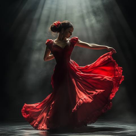 Elegant Flamenco Dancer in Red Dress