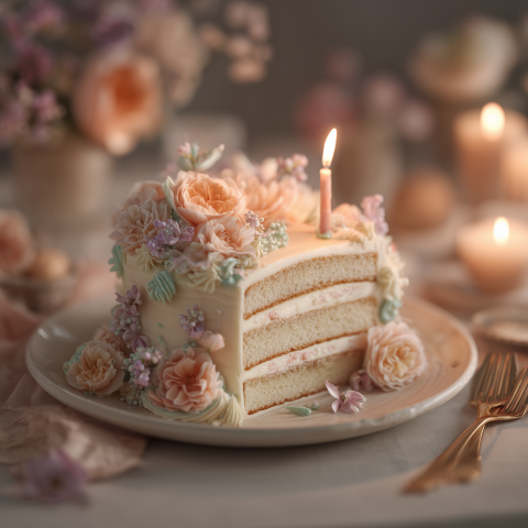 Elegant Floral Birthday Cake Slice