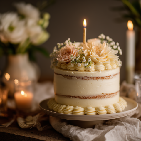Elegant Floral Birthday Cake with Candle