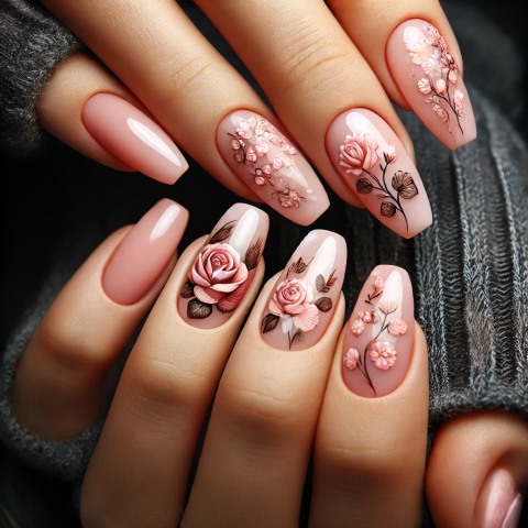 Elegant Floral Nail Art Close-Up