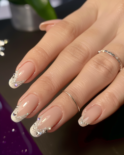 Elegant French Manicure with Sparkling Accents