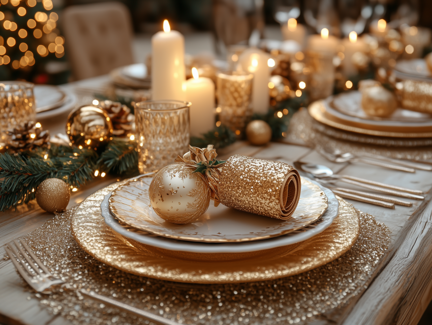 Elegant Gold-Themed Holiday Dinner Table