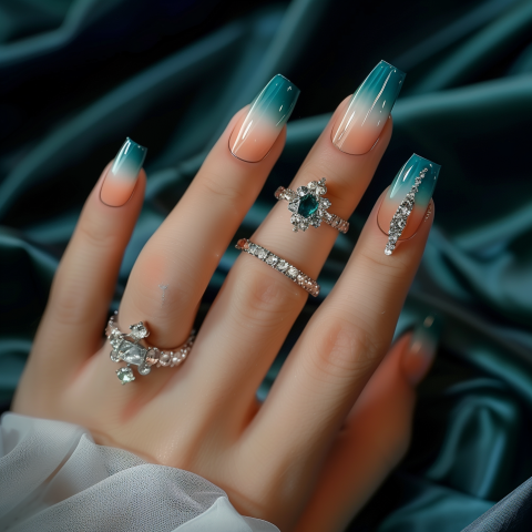 Elegant Hand with Diamond Rings and Manicured Nails