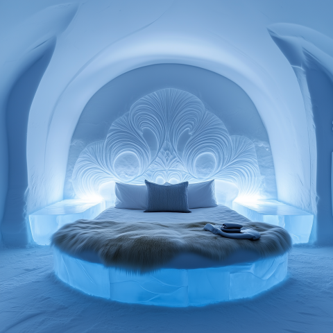 Elegant Ice Bed in Sculpted Ice Room