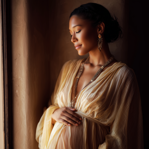 Elegant Maternity Portrait by Window Light