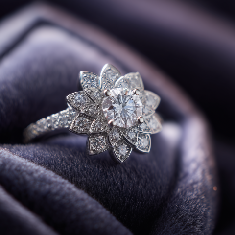 Elegant Multi-Petal Diamond Engagement Ring