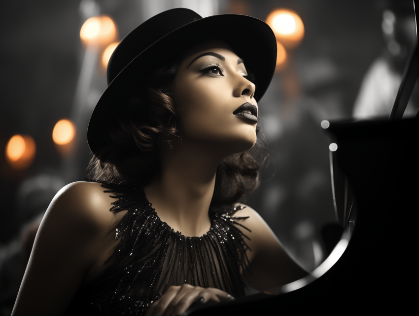 Elegant Pianist in Retro Jazz Bar