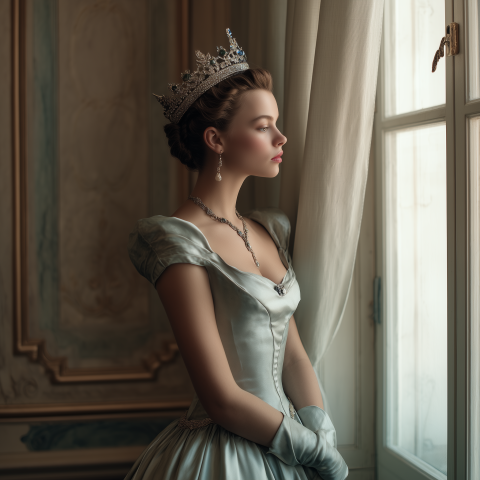 Elegant Princess by Window in Gown