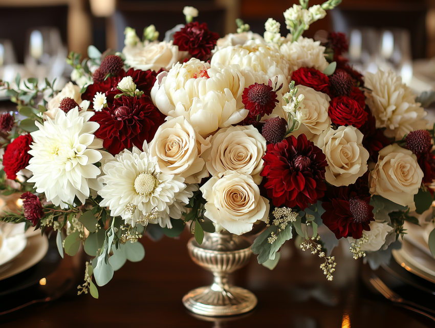Elegant Red and White Floral Centerpiece