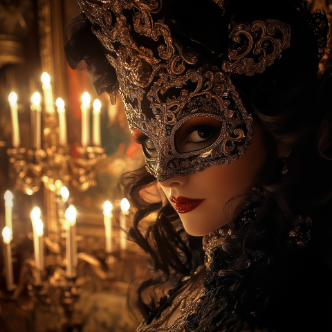 Elegant Woman in Venetian Masquerade Mask