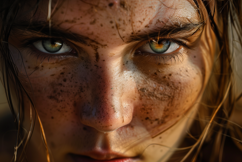 Intense woman staring straight ahead