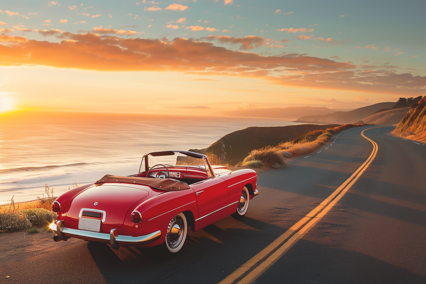 Vintage convertibles cruising scenic coastal roads