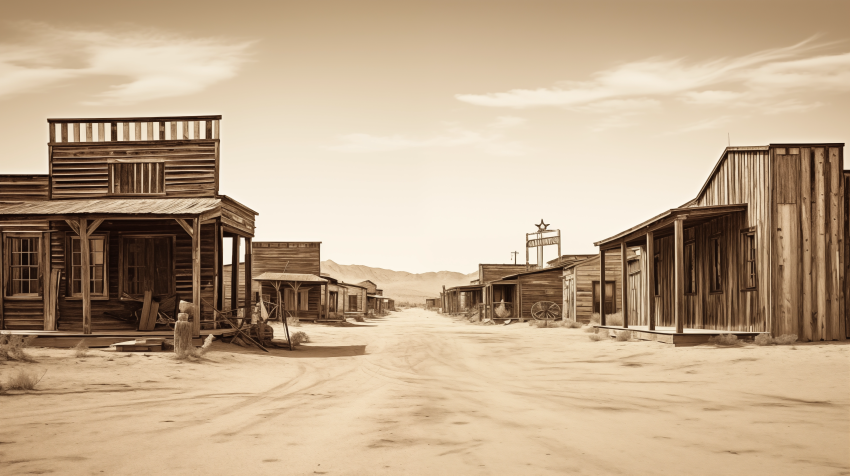 Empty Main Street of Old Western Town