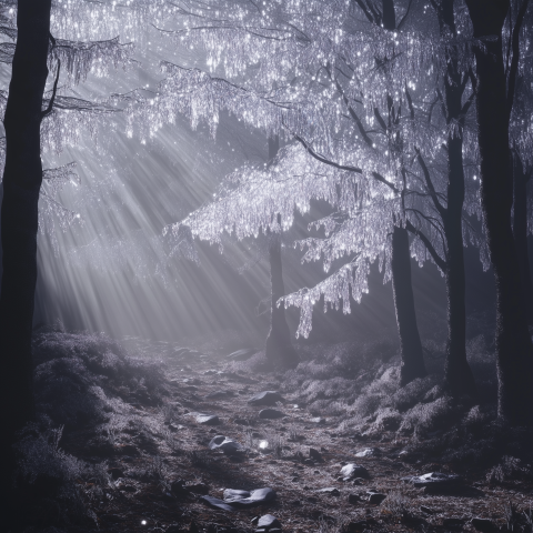 Enchanted Forest Path with Frozen Branches