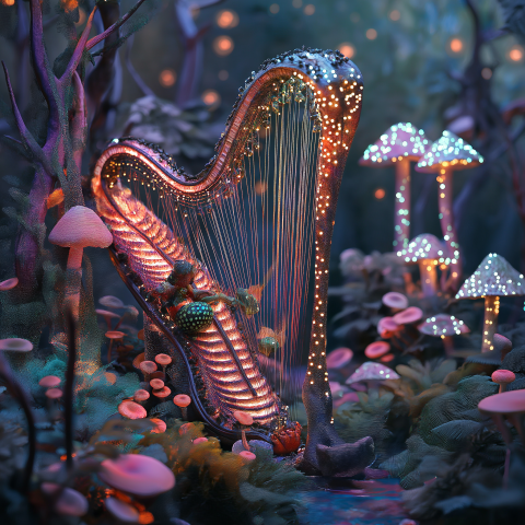Enchanted Harp in a Glowing Forest