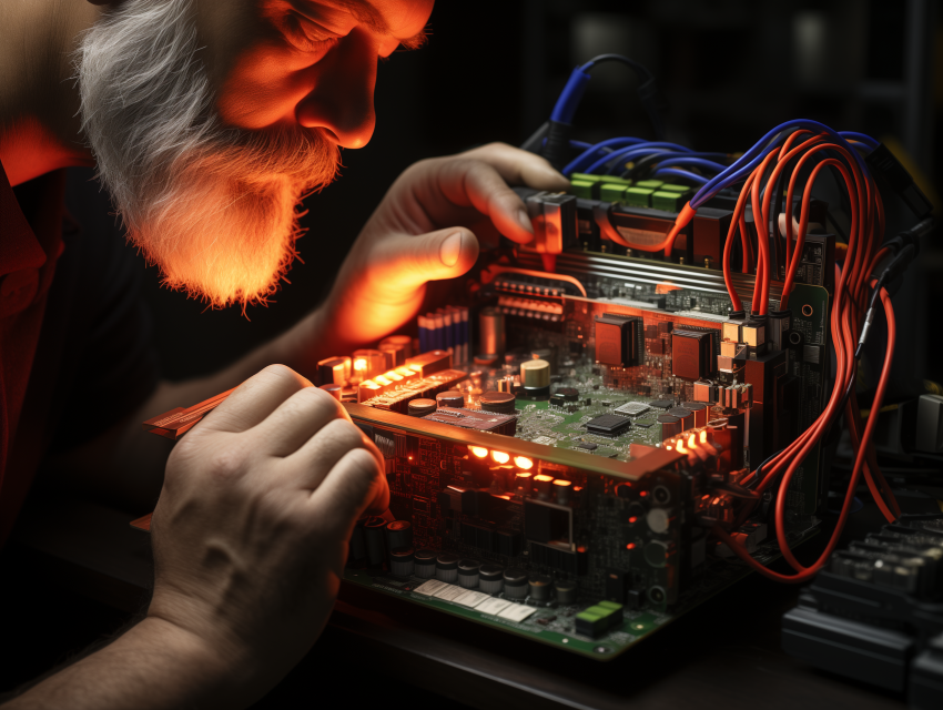 Engineer Inspecting Circuit Board