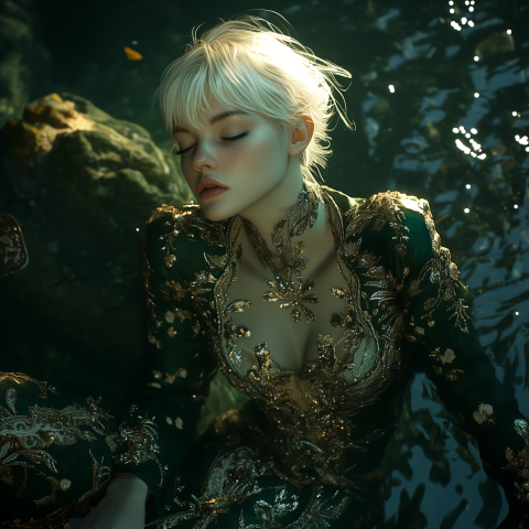 Enigmatic Woman in Ornate Green Gown