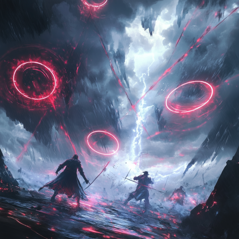 Epic Storm Battle With Red Magic Rings