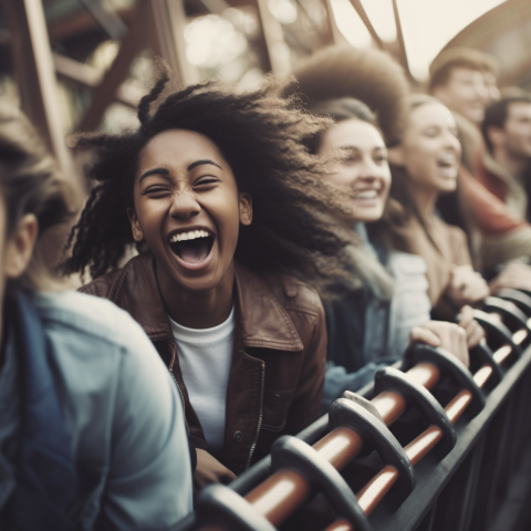 Excited people on a rollercoaster