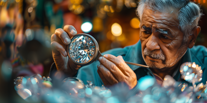 expert appraising a large diamond