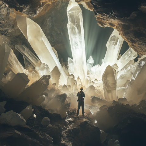 Explorer Inside Giant Crystal Cave