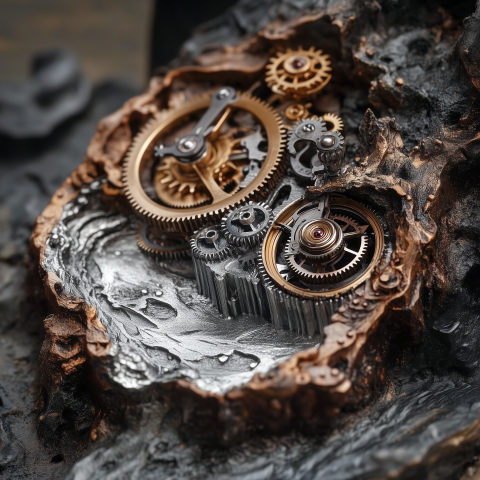 Exposed Clockwork Mechanism in Meteor Rock