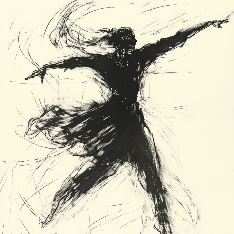 Expressive Ink Sketch of a Dancer in Motion