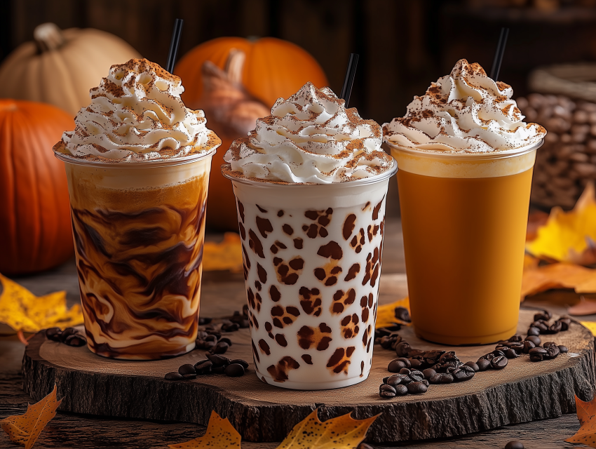 Fall-Themed Coffee Drinks with Whipped Cream